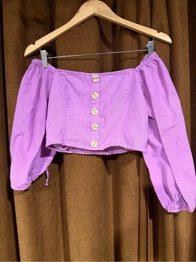 American Eagle Off-Shoulder Button-Front Crop Top - Lavender